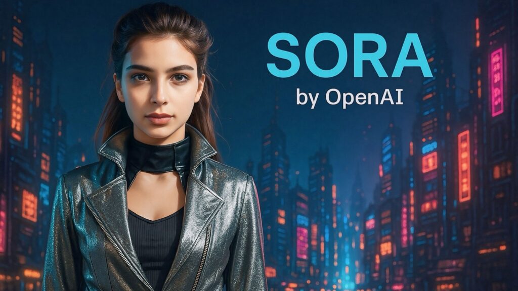 Героиня в киберпанк-сцене, сгенерированной Sora от OpenAI на основе исходного фото